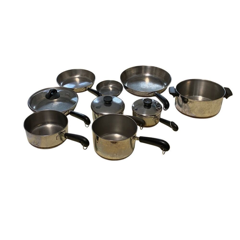 Vintage Paul Revere 9 Pc Lot Pans Pots Copper Bottom Professional Cooking